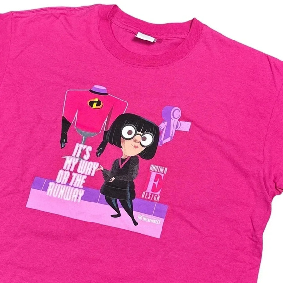 Vintage Y2K The Incredibles Edna Disney My Way or Runway Pink T Shirt Mens Large - Picture 2 of 7